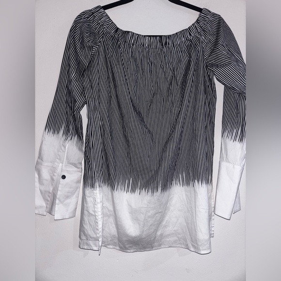 Lafayette 148 New York Black and White Striped Blouse - Picture 4 of 8